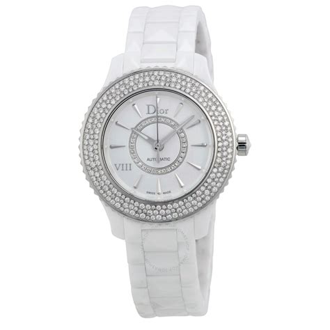 New Dior VIII White Ceramic Diamond Baguette Watch 